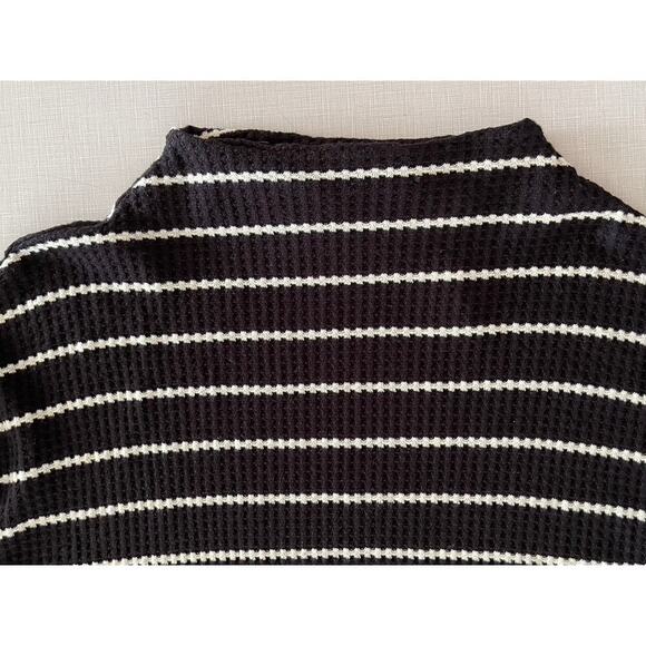 Anthropologie Sz M Mock Neck Stripe Top Black Stretch Ribbed Soft Comfy Fall NWT - Picture 10 of 14